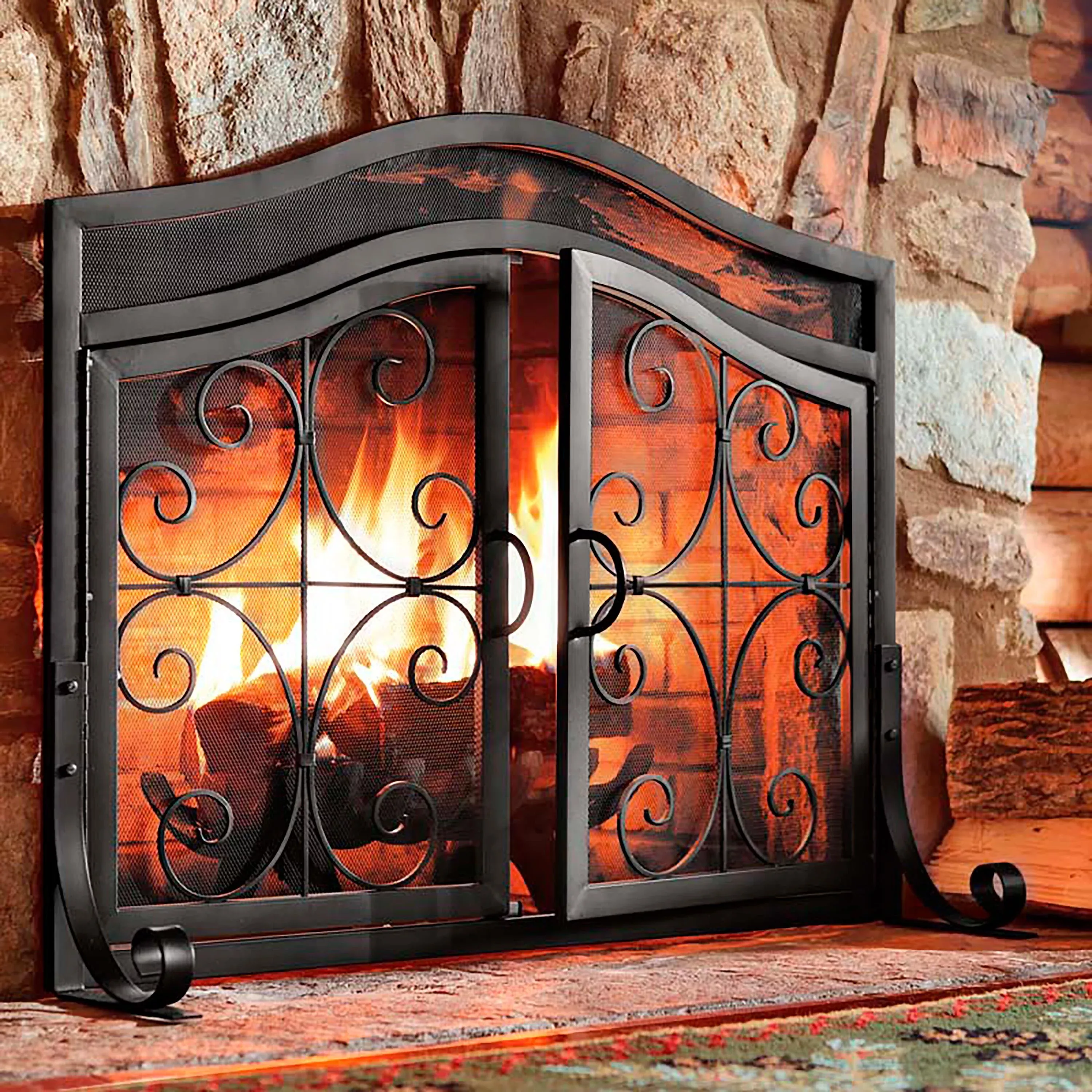 Small Crest Fireplace Screen With Doors