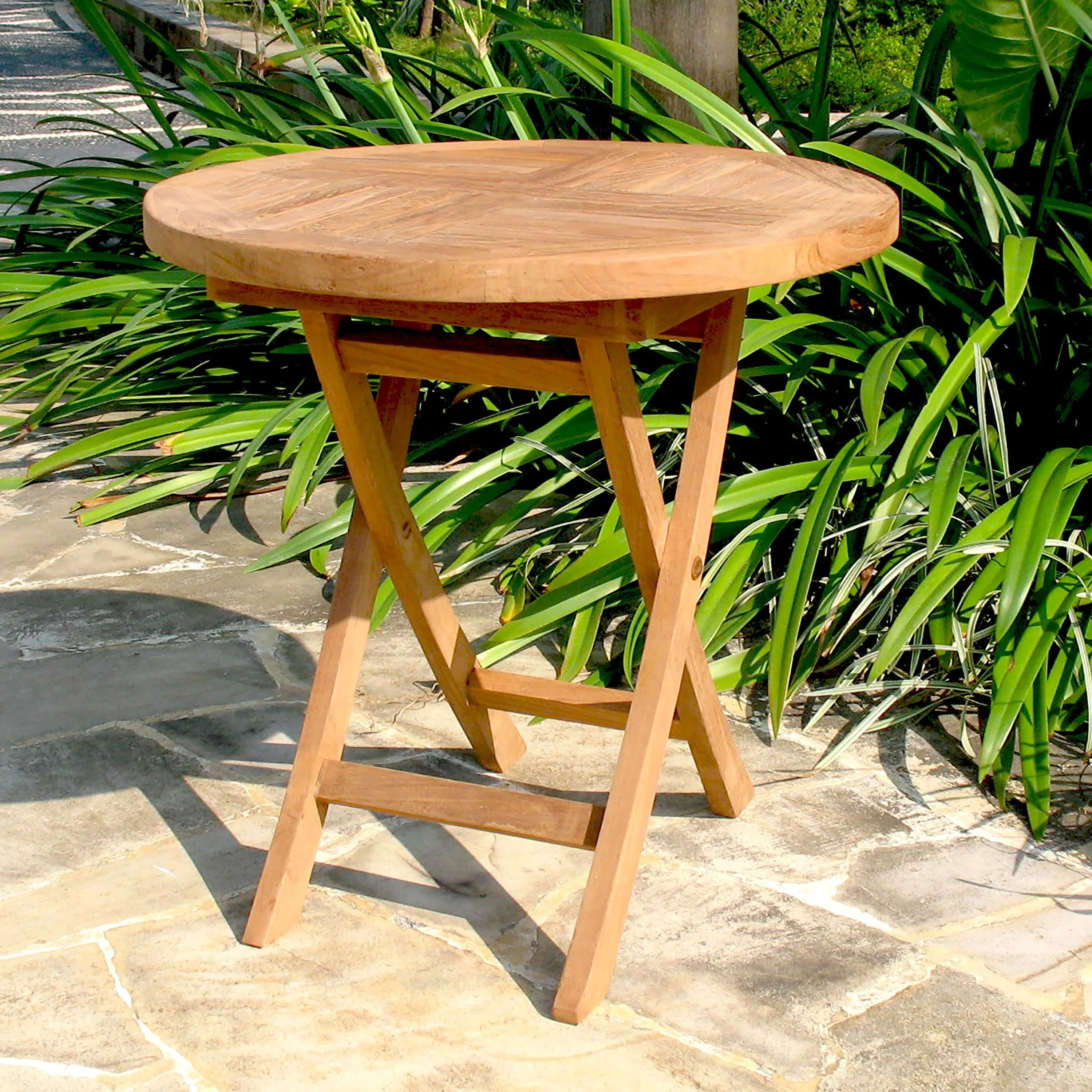Small Round Teak Folding Side Table