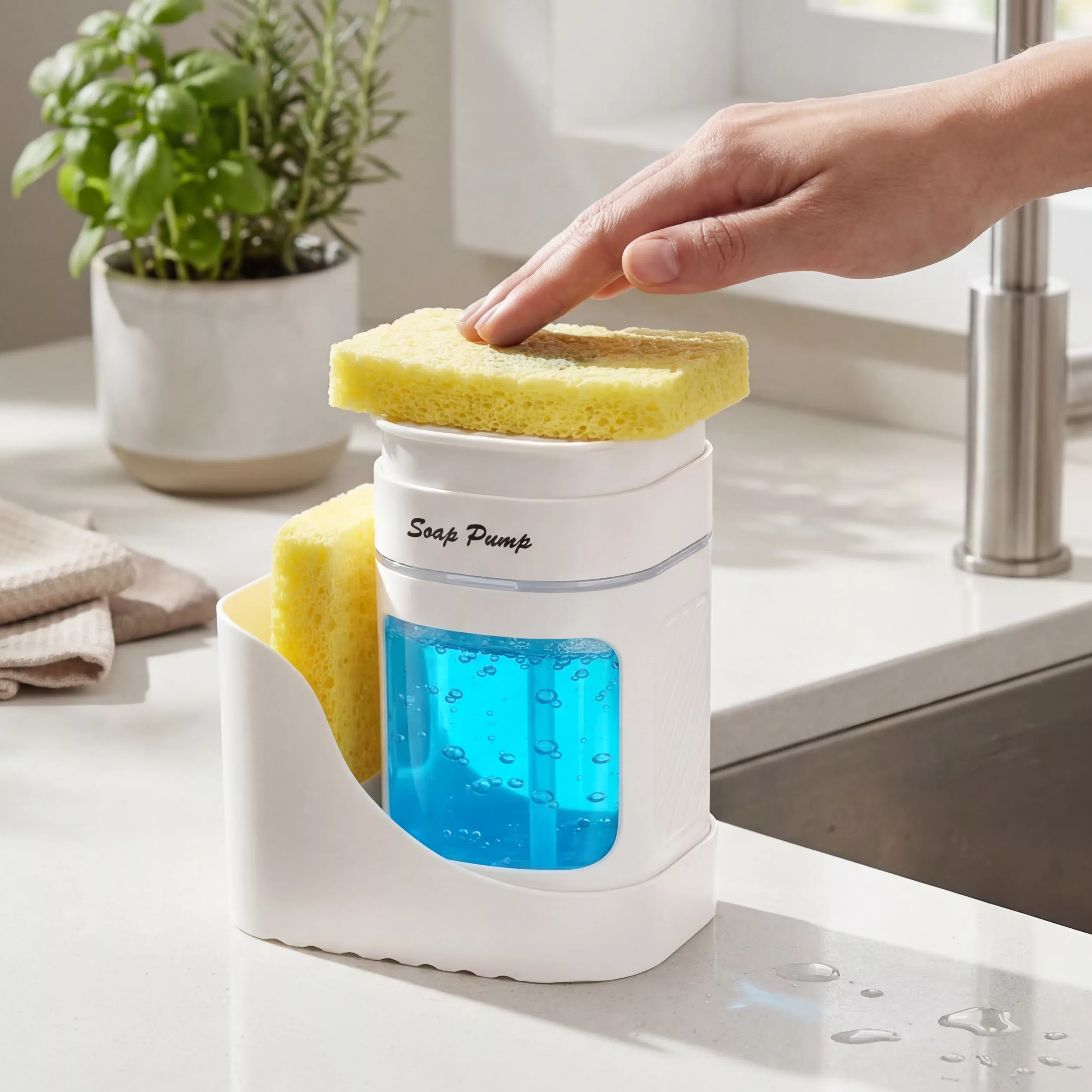 Soap Pump with Sponge and Sponge Holder