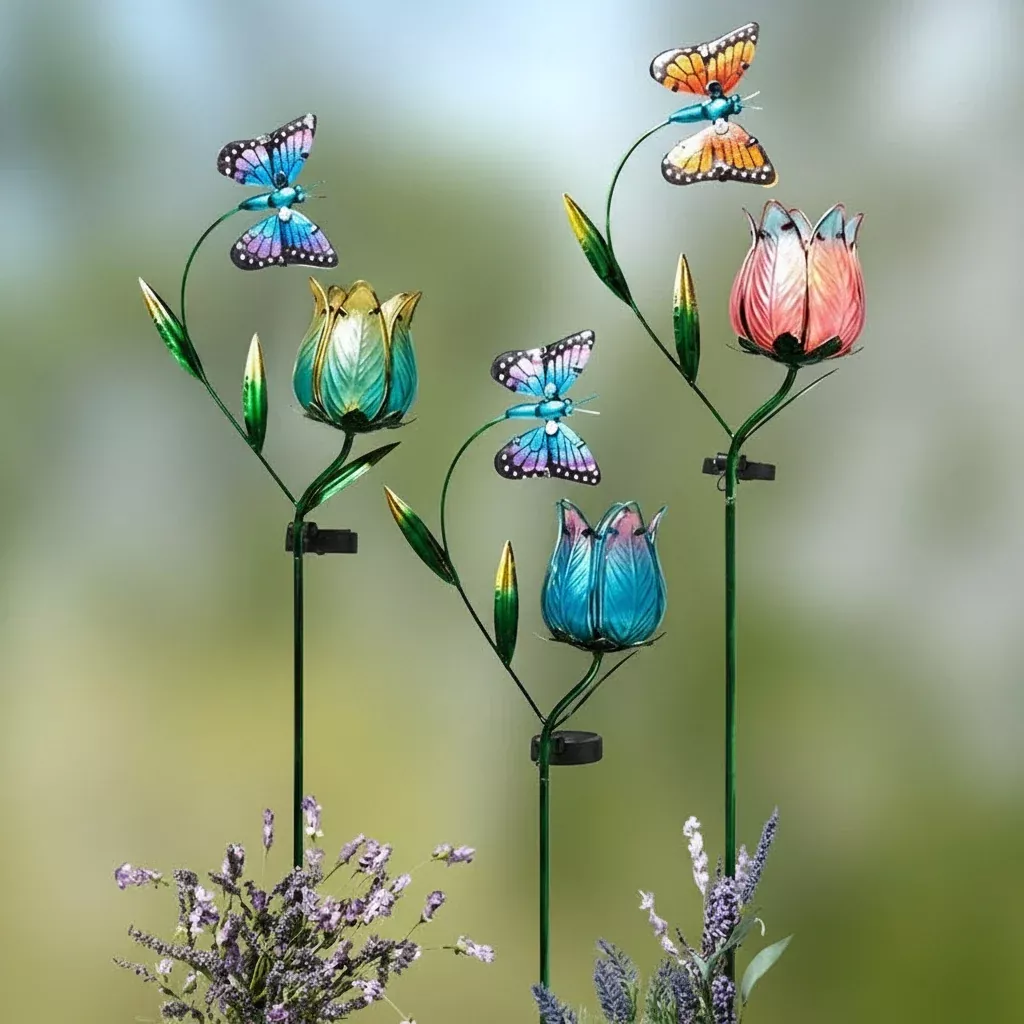 Solar Butterfly Flower Garden Stake