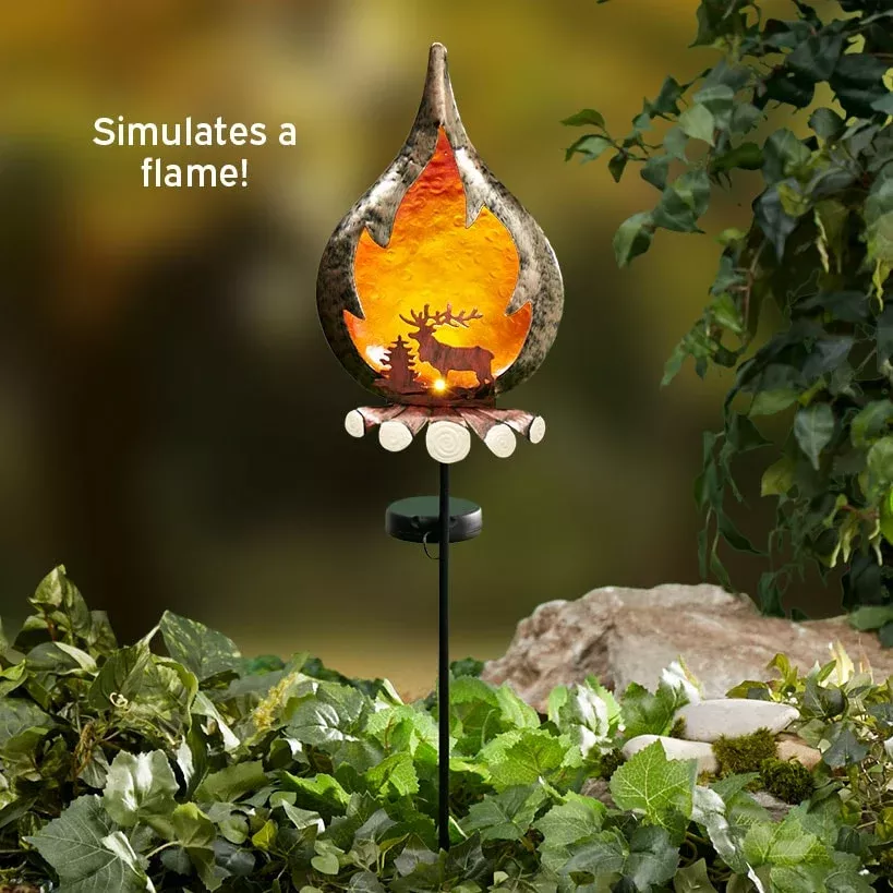 Solar Campfire With Elk Silhouette Stake