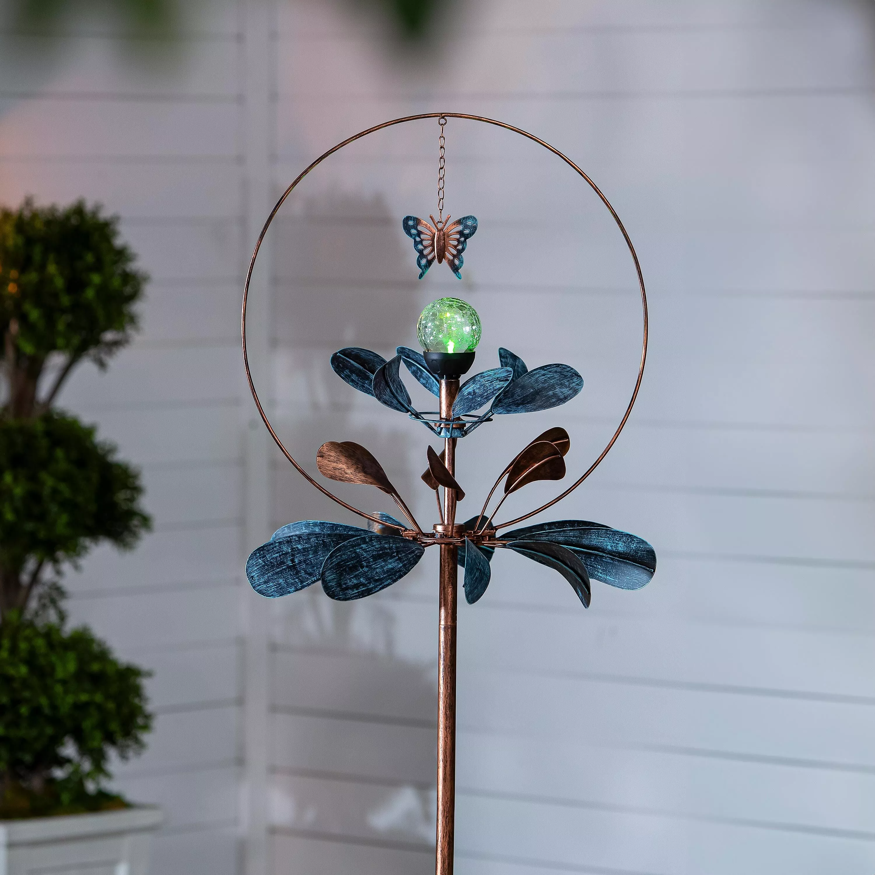 Sphere Flower Solar Metal Wind Spinner, 87"H