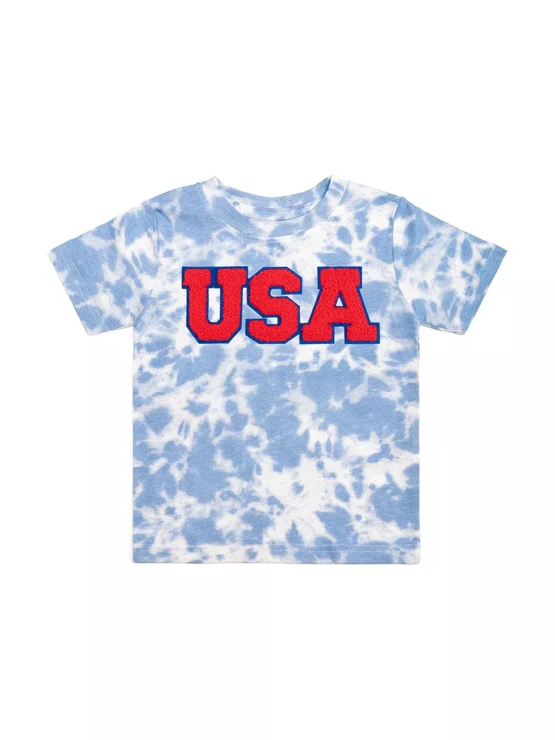 USA Patch Short Sleeve T-Shirt - Sky Tie Dye