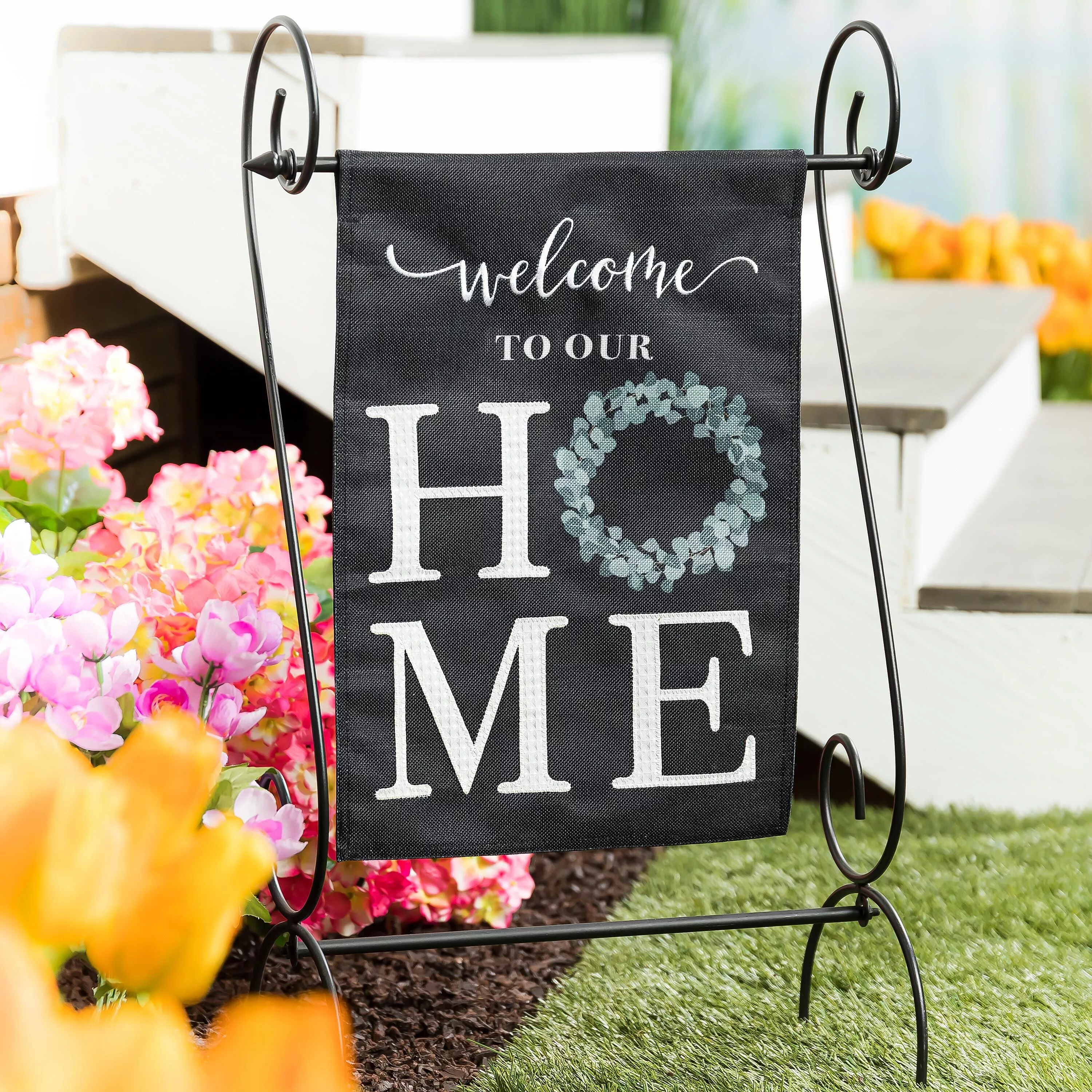 “Welcome To Our Home” Eucalyptus Burlap Garden Flag