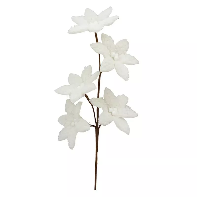 White Fabric Flower Pick, 28"