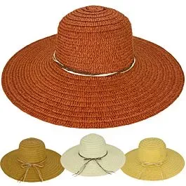 Wide Brim Straw Beach Hat Set Plain Colors